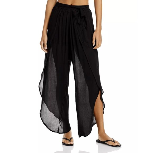 AQUA Swim NWT Petal Beach Swim Cover-Up Pants in Black L
